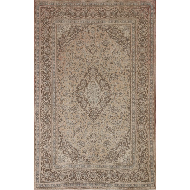 Distressed Mashad Persian Antique Area Rug Hand-knotted Wool Carpet - 6'3" x 9'0"
