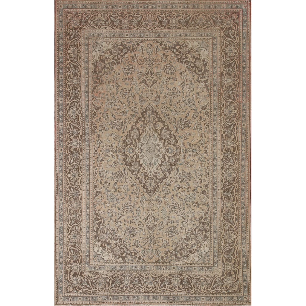 Distressed Mashad Persian Antique Area Rug Hand-knotted Wool Carpet - 6'3" x 9'0"