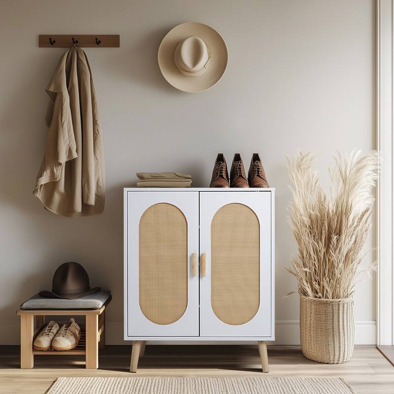 Shoe Cabinet with Double Doors Wooden Floor Bathroom Storage Cabinet