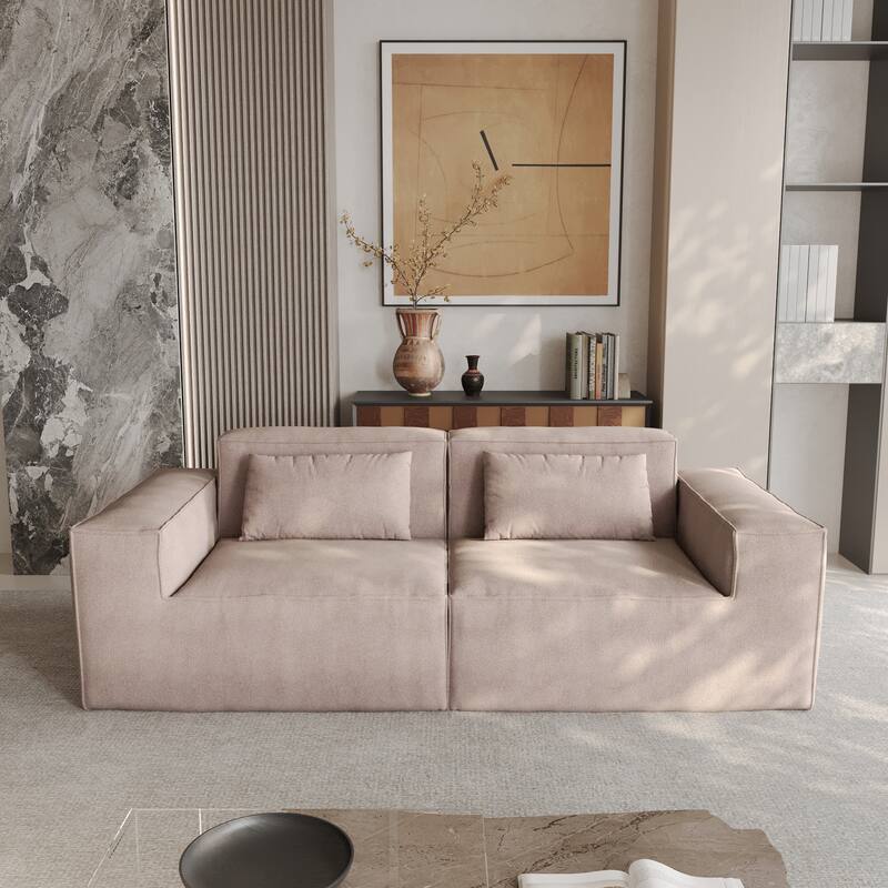 82" Modern Upholstered Loveseat Sofa Modular Sofa Corduroy Fabric Couch with Movable Fabric Cover & 2 Pillows - Brown