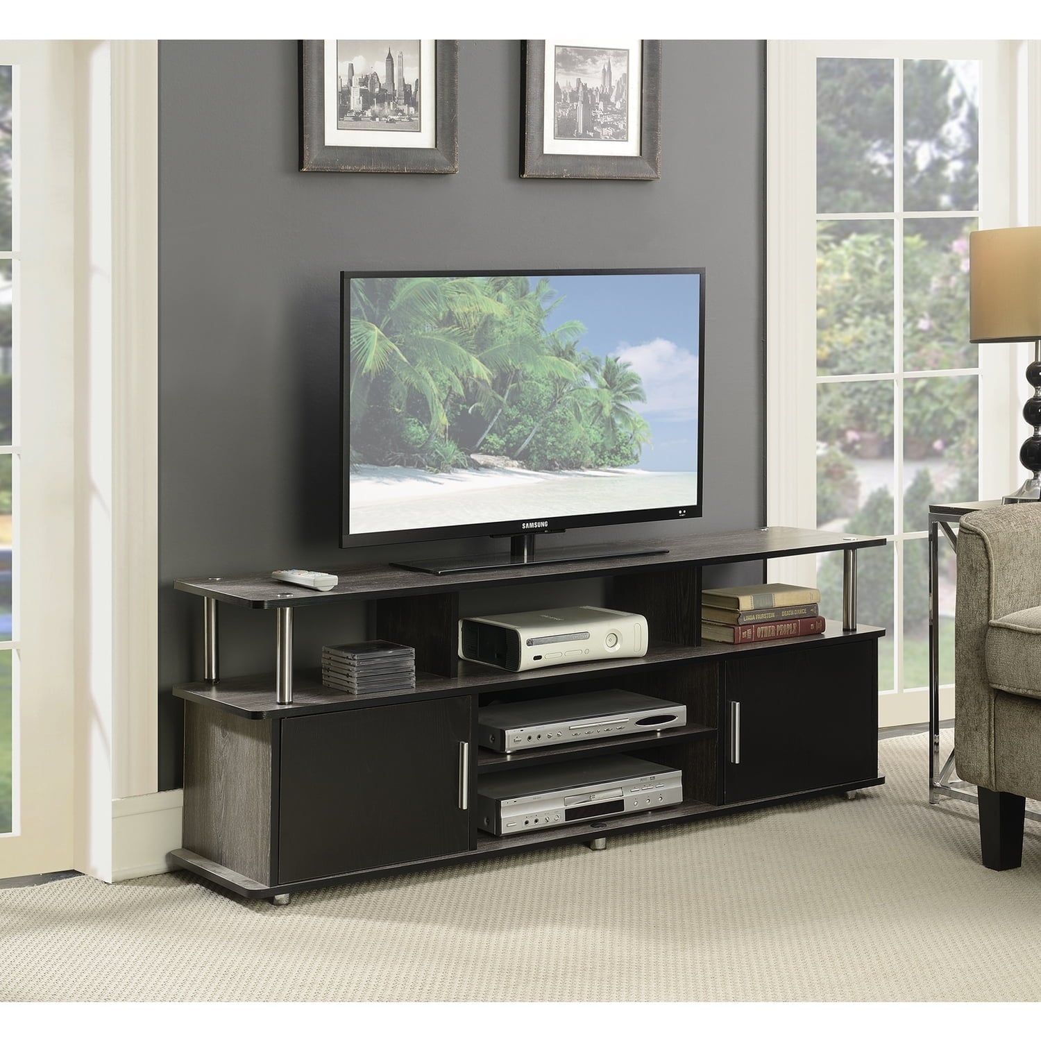 60-inch Modern TV Stand with Storage Cabinets and Open Shelves