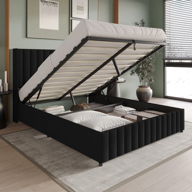 CraftPorch Minimalist Wingback Platform Lift Up Storage Bed