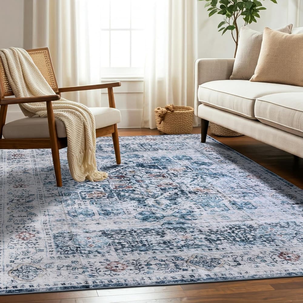 Delara Machine Washable Area Rug, Soft & Durable, Non-Slip Backing, Eco- Friendly GRS certified.