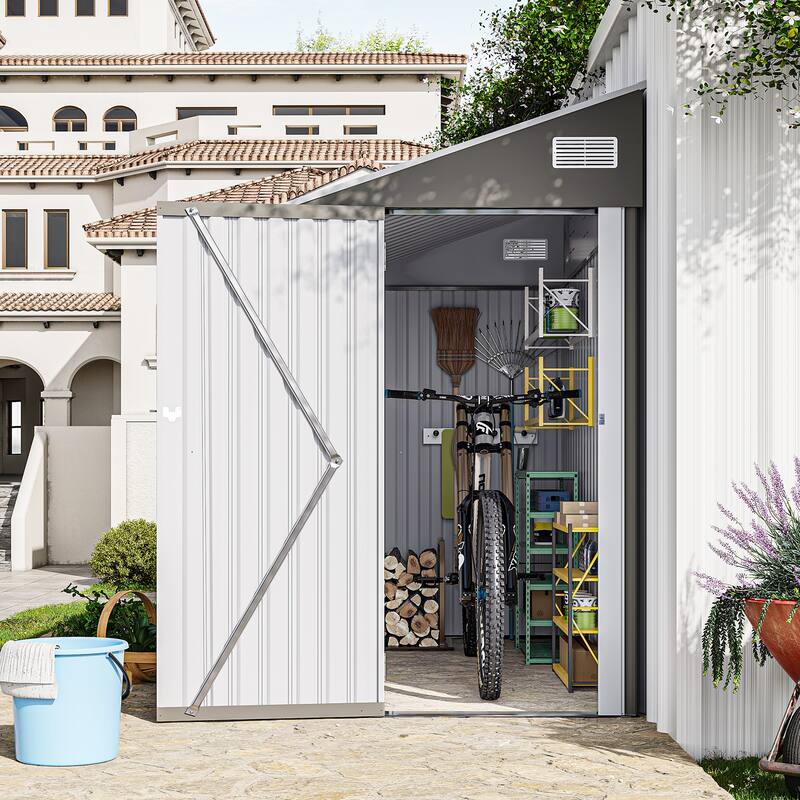4*8FT Storage Shed, Single Hinge Door, Solid Structural Design, Good Ventilation, Surface With Protective Film