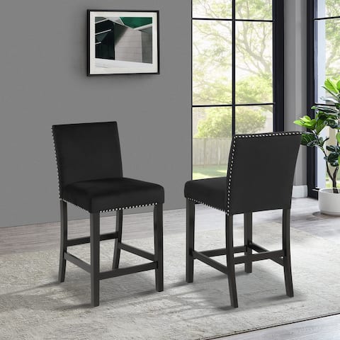 Roundhill Furniture Cobre Contemporary Velvet Counter Stool with Nailhead Trim, Set of 2