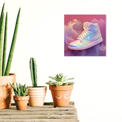 Wynwood Studio Fashion and Glam Holo Dreams Sneaker Pink and Dark Pink Glam Wall Art Canvas Print