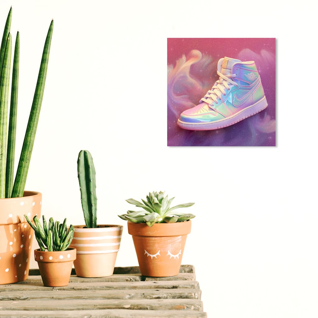 Wynwood Studio Fashion and Glam Holo Dreams Sneaker Pink and Dark Pink Glam Wall Art Canvas Print