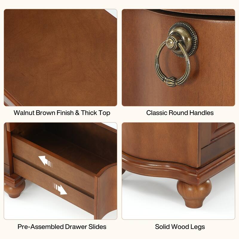 Wood Side Table with 3-Drawers, Fully Assembled Narrow Slim End Table, Nightstand for Bedside