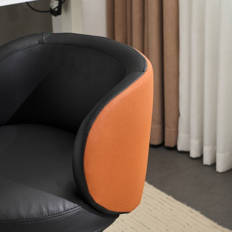 Modern PU Swivel Chair Armless No Wheel Adjustable Height Office Desk Chair With Baskest Support - N/A