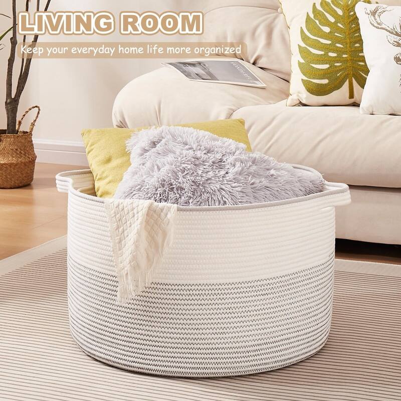 Large Woven Storage Basket with Handles - Cotton Rope, 22.8"x13"