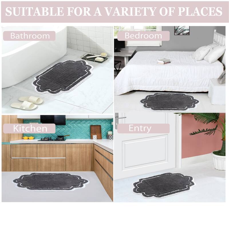 Allure Collection 100% Cotton Non-Slip Bathroom Rug Set, 3 Piece Machine Washable- Bathroom Rug, Bath Rug, U Shaped Contour