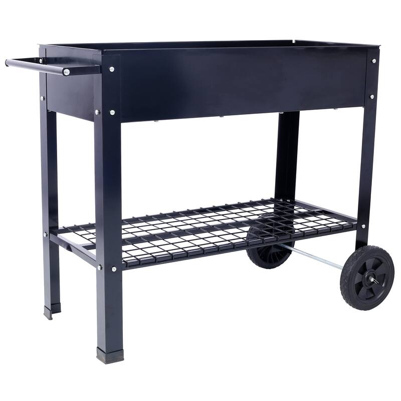 Countryside Style Garden Bed with Wheels Patio, Lower Shelf 1 Built in Storage Shelf, for Backyard Flower Herb Outdoor