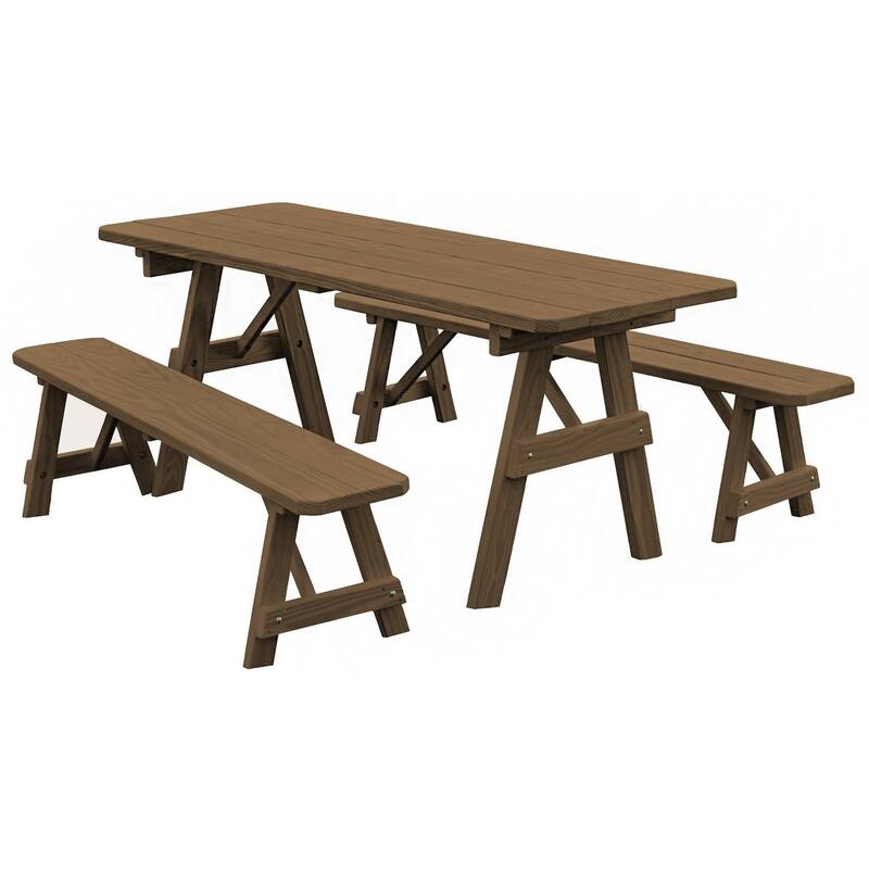 Pine 8' Traditional Picnic Table with 2 Benches - Mushroom Stain