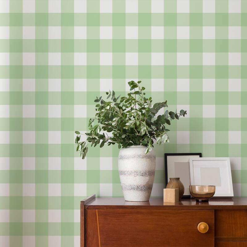 Fine Decor Patrice Light Green Gingham Wallpaper - N/A