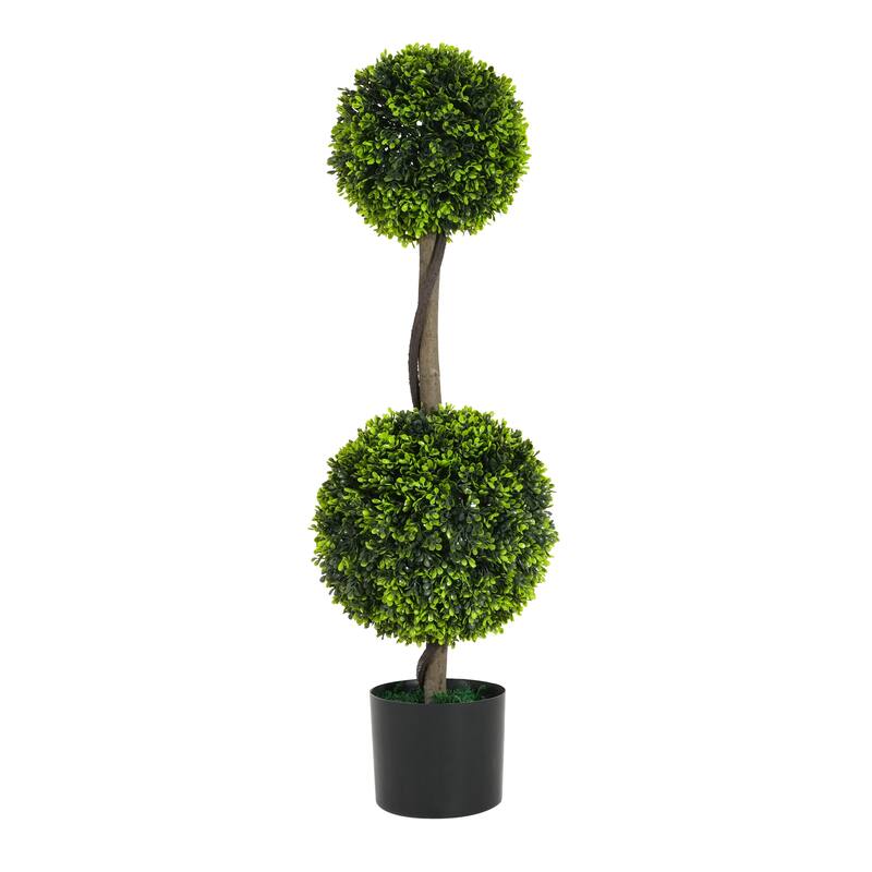 Roomfitters 34'' Artificial Topiary Boxwood Tree Double Ball Set of 2, Faux Decorative Plants for Home Office