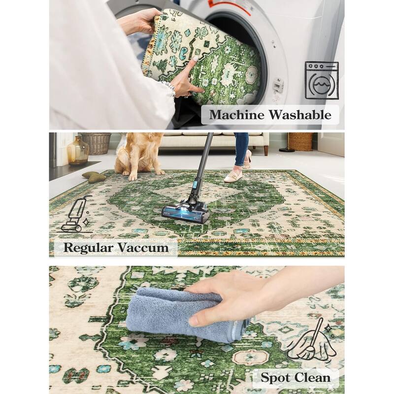 Boho Tribal Square 8x8 Area Rug, Washable Bedroom Rug Dining Room Rugs