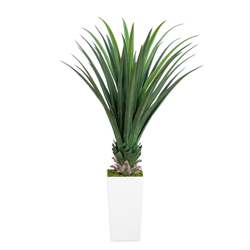 4-ft UV Resistant Spiked Agave Plant in White Tower Planter