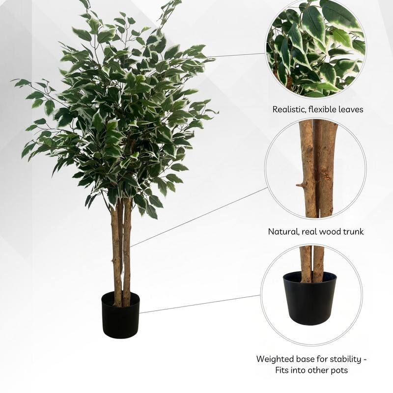 XBrand 47.2 in Two-Tone Variegated Artificial Ficus Tree, Indoor or Outdoor