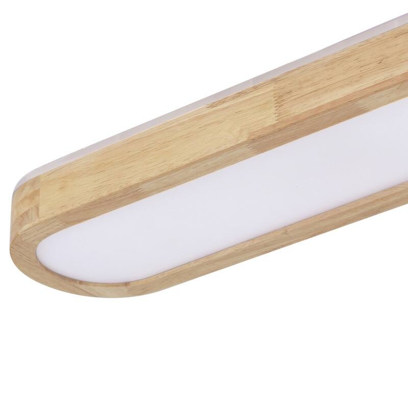 Modern Linear Flush Mount Ceiling Light Matte White Metal with Wood Grain Accent Milky White Diffuser