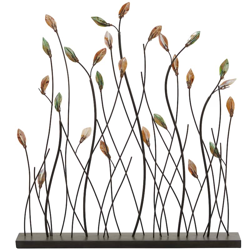 Whimsical Black Metal Leaf Sculpture with Black Base