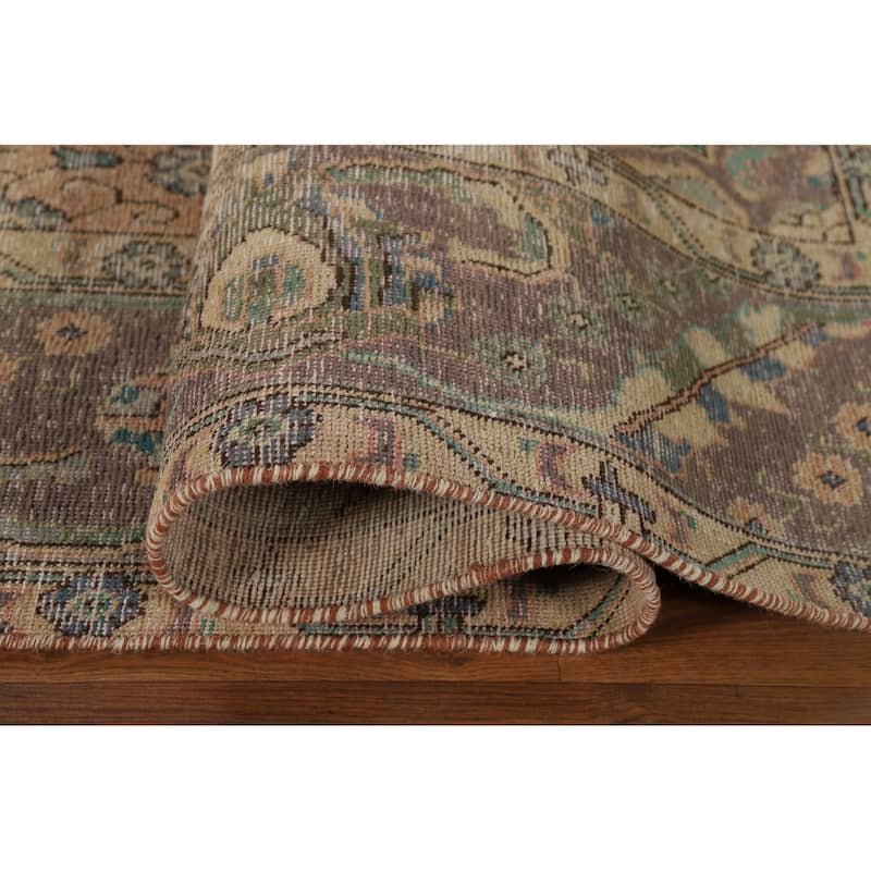 Distressed Tabriz Persian Antique Area Rug Hand-Knotted Wool Carpet - 9'6" x 12'8"