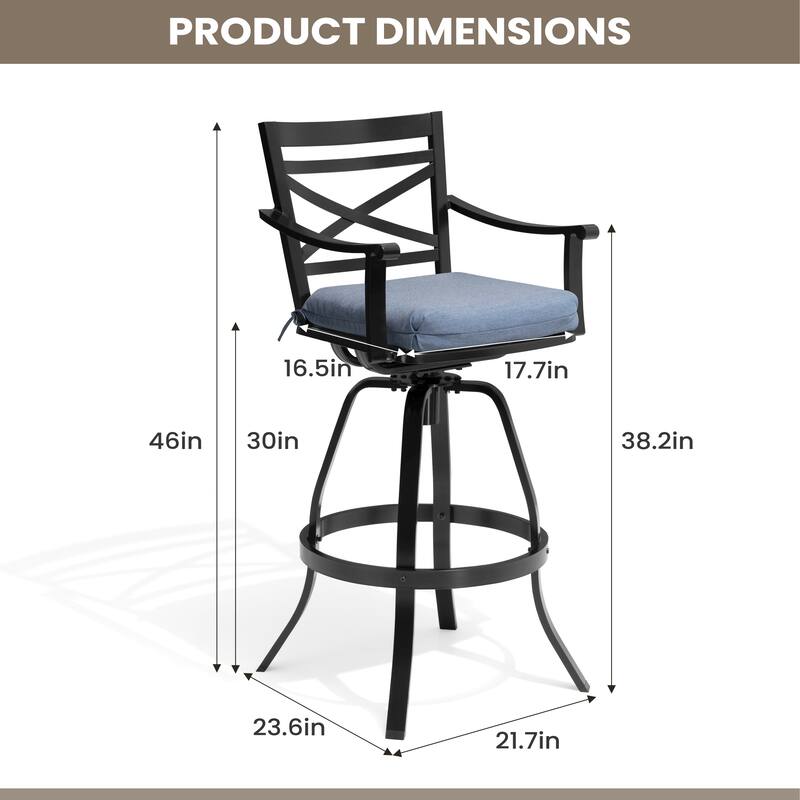 Pellebant Patio Outdoor Indoor Aluminum Swivel Bar Stools Dining Chairs with Sunbrella Cushion