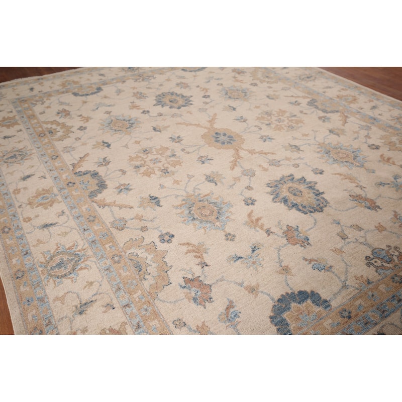 Hand Knotted Oriental 100% Wool Carpet Transitional All-Over Beige & Ivories Oushak Area Rug - 10' 0'' X 8' 0''