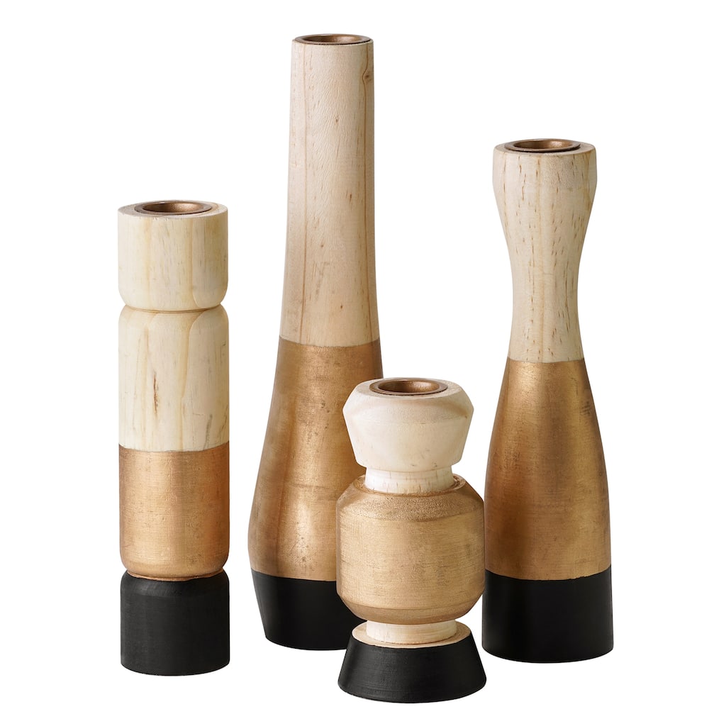 American Art Decor Midnight Fire 4-Piece Wood Candle Holder Set - 7.87" x 2", 7" x 1.62", 9.5" x 2.5", 4.5" x 2.25"