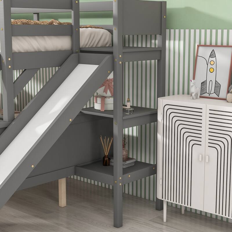 Twin over Full Bunk Bed with Solid Slats, Detachable Wood Beds Frame
