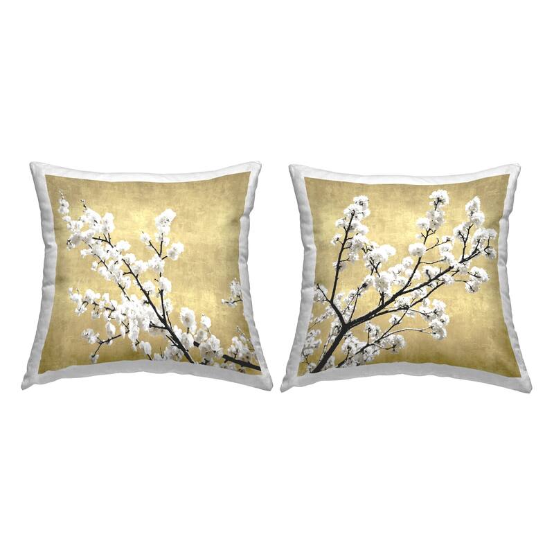 Stupell White Cherry Blossom Branches Neutral Tan Decorative Printed Throw Pillows by Kate Bennett (Set of 2)