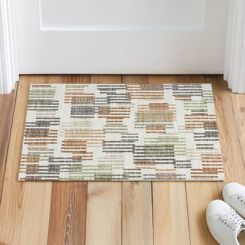 Machine Washable Indoor/ Outdoor Modern Pines Chantille Rug