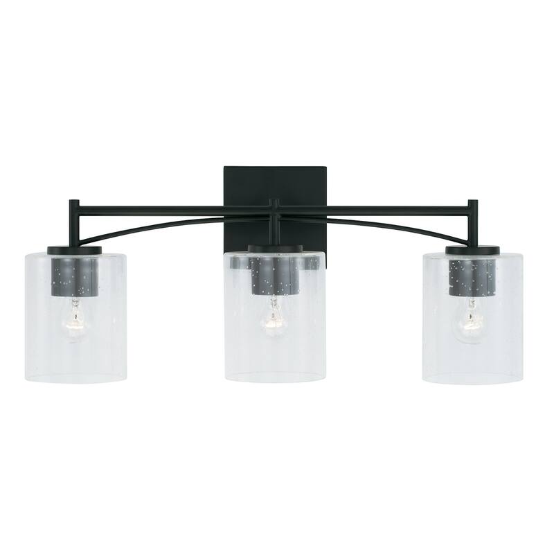 Peyton Matte Black Bath/ Vanity Fixture w/ Clear Seeded Glass