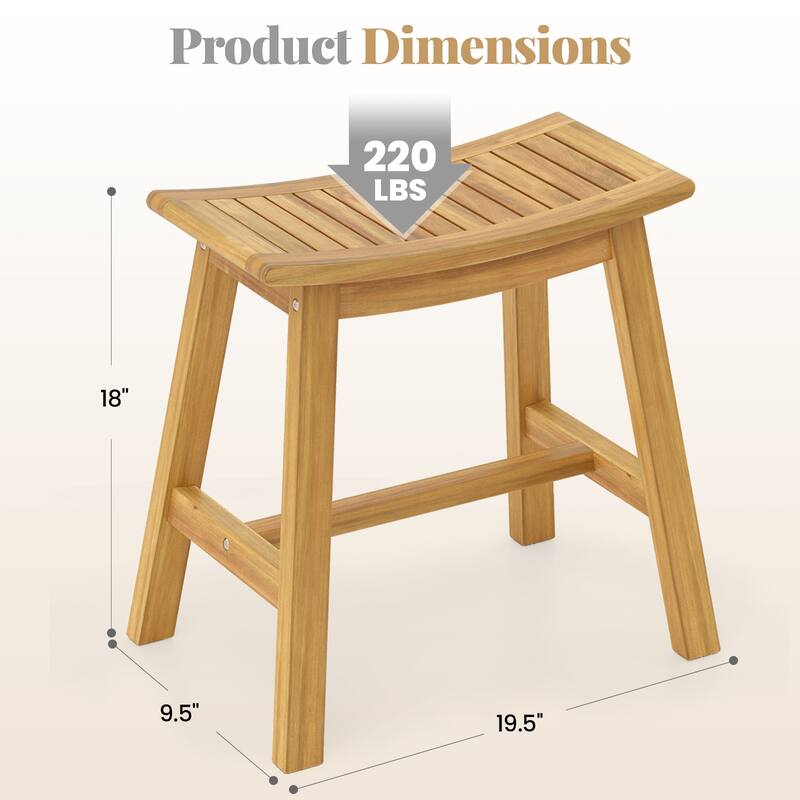 Gymax Shower Bench Teak Wood Shower Stool w/ Curved Seat Waterproof