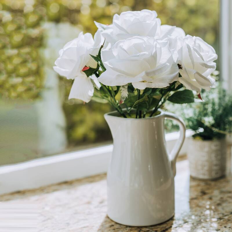 12" H Roses in Ceramic Water Pot,Pink - ONE-SIZE