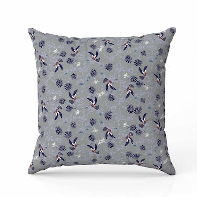 Songbird Flora Parade Faux Suede Reversible Throw Pillow Gray and Blue