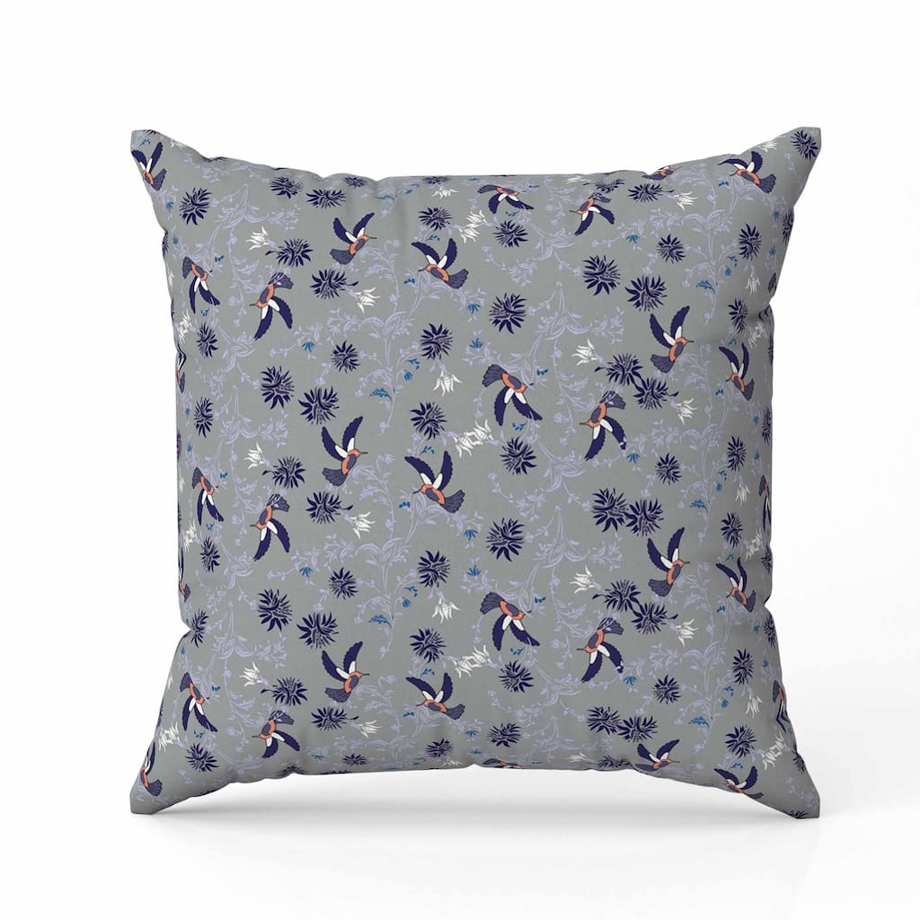 Songbird Flora Parade Indoor/Outdoor Reversible Throw Pillow Gray and Blue