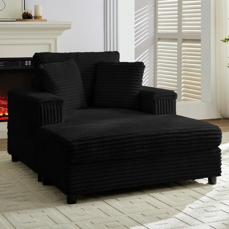 Mixoy 42‘’Corduroy Chaise Lounge Chair with Storage Ottoman&Armrests,Upholstered Sleeper Reclining Chair