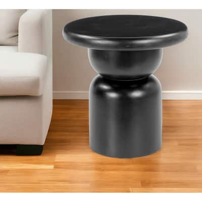 HomeRoots 20" Black Solid Wood Round Pedestal End Table - 21' X '20.1' X '21