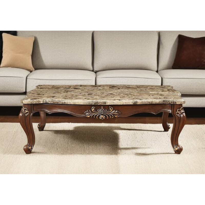 HomeRoots 34" Genuine Marble Free Form Coffee Table - 34 - 34 - Wood