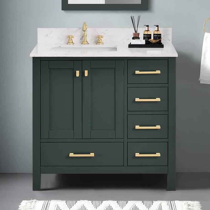 StarrySky 36 inch Undermount Left Sink Bathroom Vanity with Engineered Carrara Marble Top