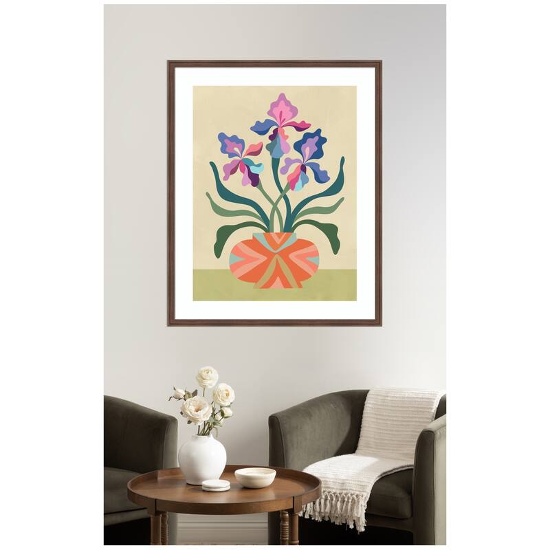 Kate and Laurel Framed Art Iris and Vase by Rachel Lee