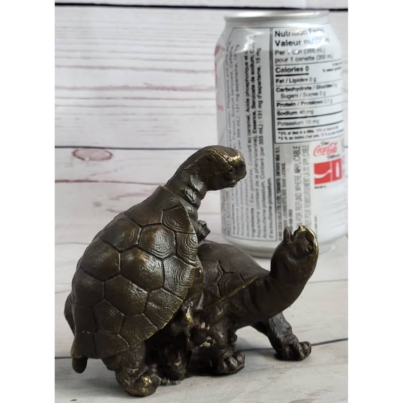 Adorable Figurine Two Turtle Sharing Love Bronze Statue Sculpture Figure Figure