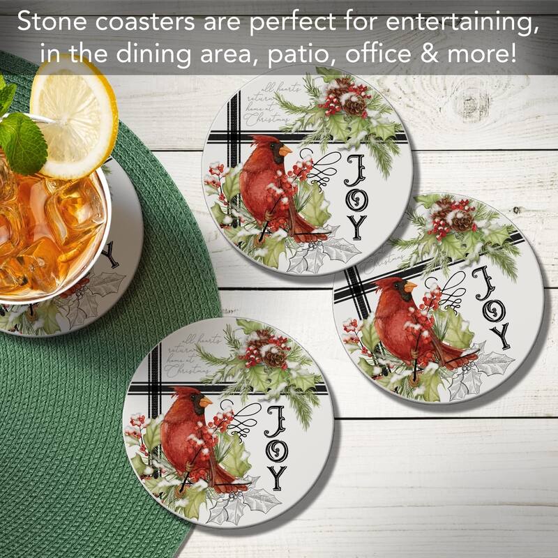 CounterArt Cardinal Plaid Absorbent Stone Tumbled Tile Coaster Set of 4 Made in The USA Protective Cork Backing