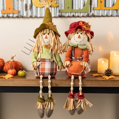 Glitzhome Set of 2 Fall Fabric Scarecrow Shelf Sitters