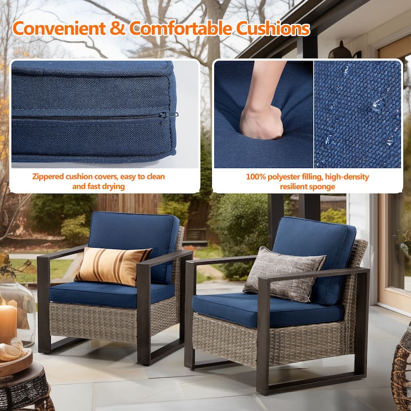 Cozywor 2-Piece Patio Wicker Outdoor Lounge Chair with Metal Frame and Cushions