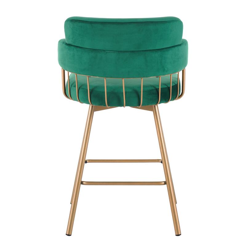 Roomfitters 26-Inch Swivel Counter Height Bar Stools Set of 2, Modern Industrial Upholstered Bucket Seat with Golden Legs, Green