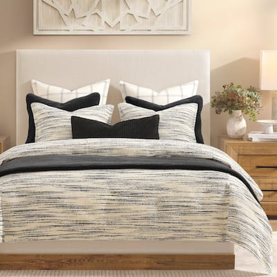 HiEnd Accents Cosmo Ivory/Black Bouclé Stripes Modern Contemporary 3 Piece Duvet Cover Set