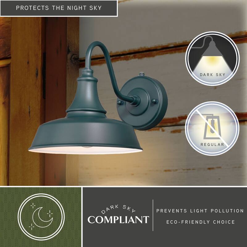 Dorado 1 Light Dusk to Dawn Green White Farmhouse Barn Dome Outdoor Wall Lantern - 9-in W x 13.25-in H x 9-in D