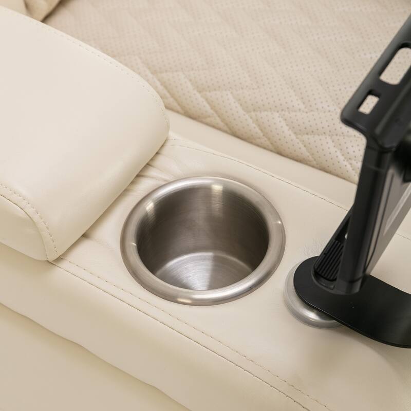 Roomfitters Swivel PU Leather Power Recliner Home Theater Recliner with Tray Table USB Port and Cup Holder