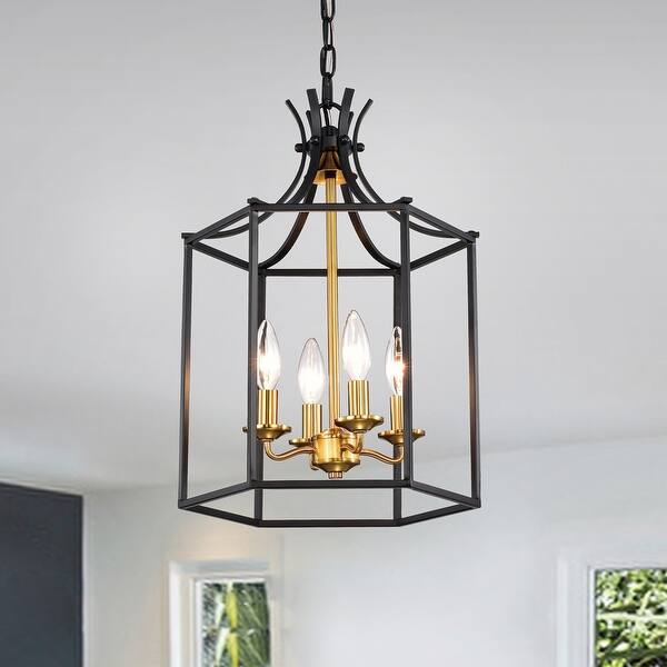 slide 2 of 12, Black and Antique Gold 4-Light Lantern Statement Pendant
